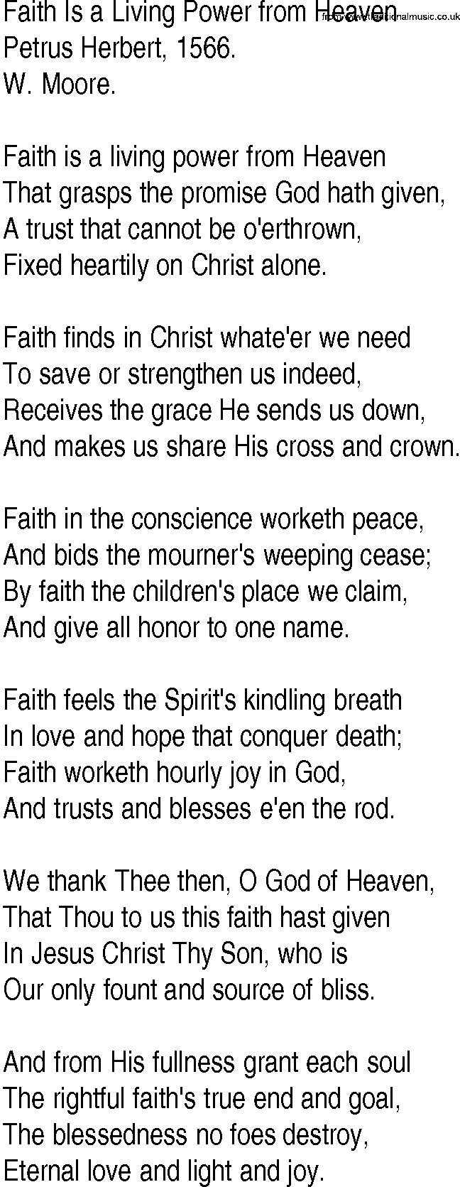Hymn and Gospel Song: Faith Is a Living Power from Heaven by Petrus Herbert lyrics