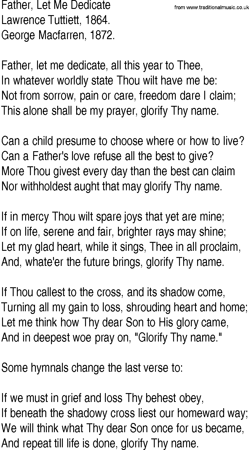 Hymn and Gospel Song: Father, Let Me Dedicate by Lawrence Tuttiett lyrics
