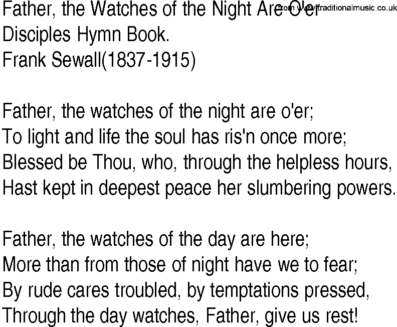 Hymn and Gospel Song: Father, the Watches of the Night Are O'er by Disciples Hymn Book lyrics