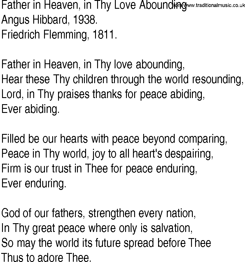 Hymn and Gospel Song: Father in Heaven, in Thy Love Abounding by Angus Hibbard lyrics