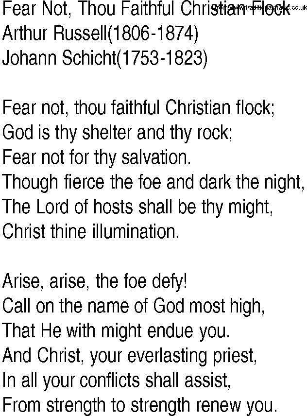 Hymn and Gospel Song: Fear Not, Thou Faithful Christian Flock by Arthur Russell lyrics