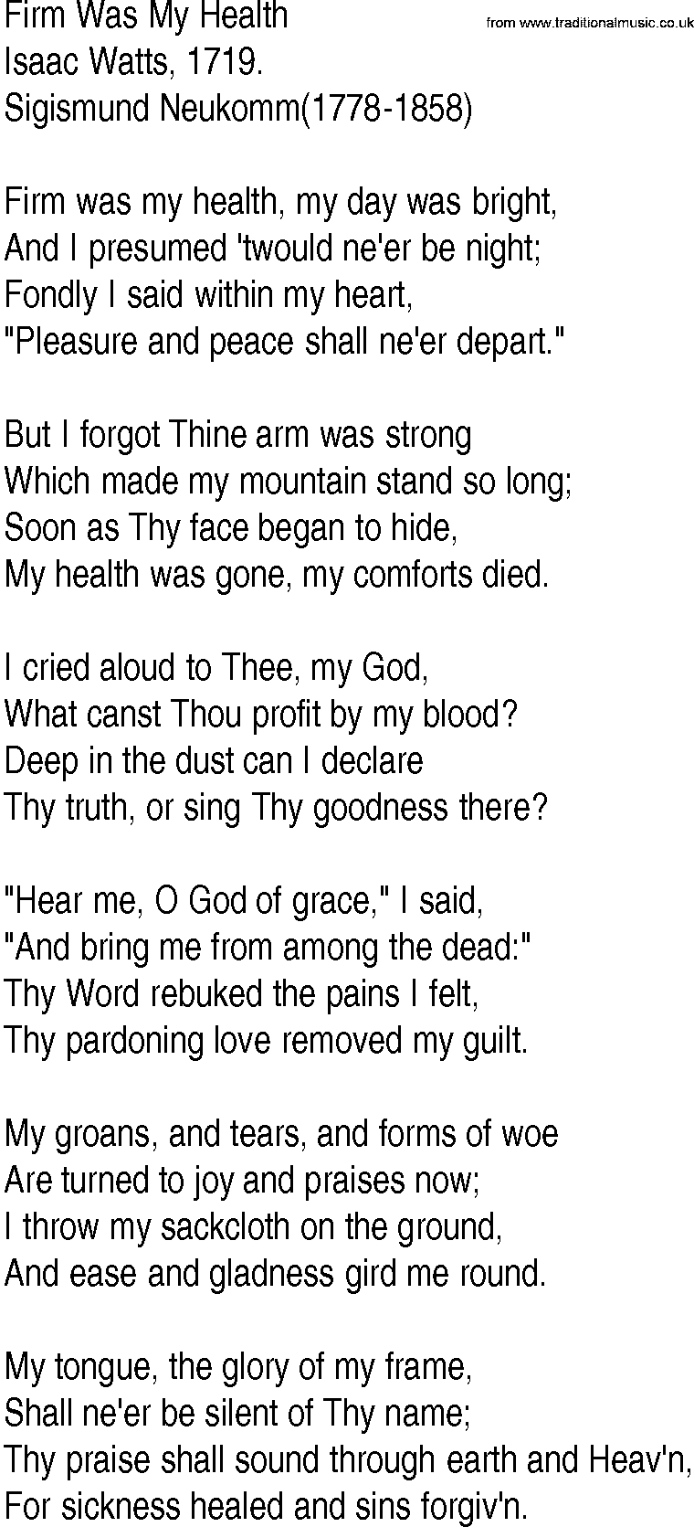 Hymn and Gospel Song: Firm Was My Health by Isaac Watts lyrics