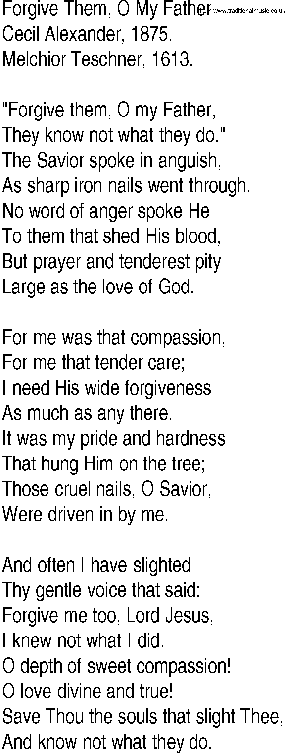 Hymn and Gospel Song: Forgive Them, O My Father by Cecil Alexander lyrics