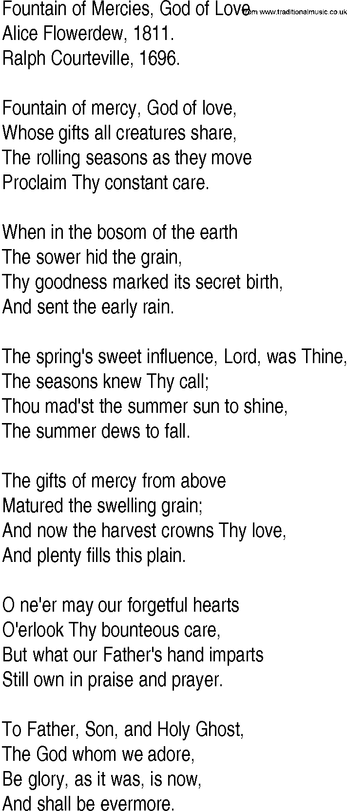 Hymn and Gospel Song: Fountain of Mercies, God of Love by Alice Flowerdew lyrics
