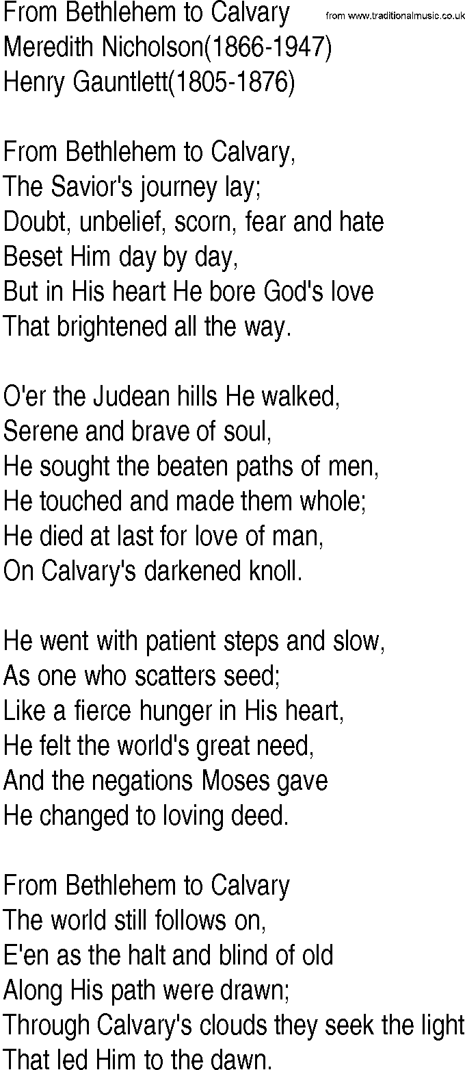 Hymn and Gospel Song: From Bethlehem to Calvary by Meredith Nicholson lyrics