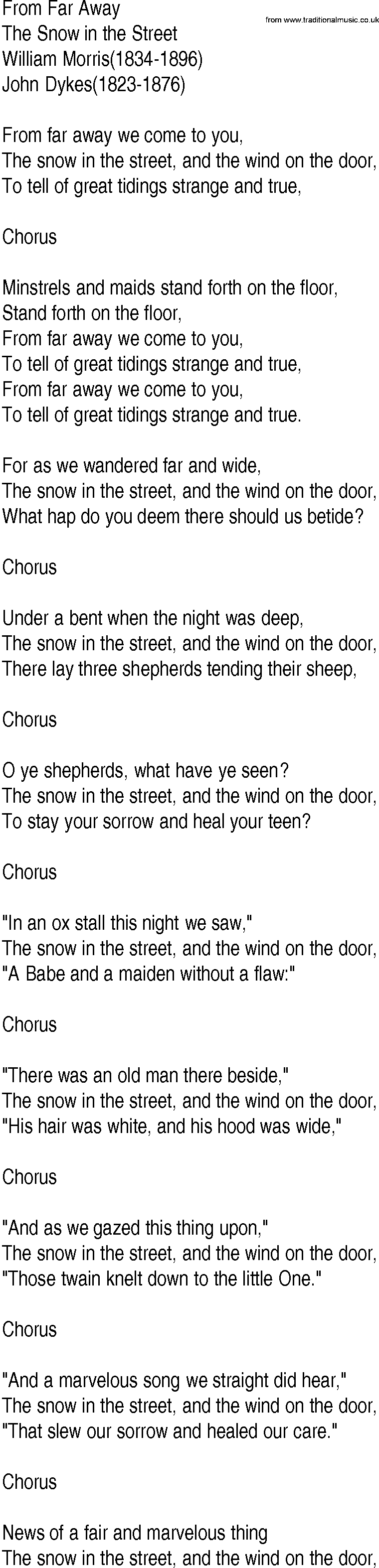 Hymn and Gospel Song: From Far Away by William Morris lyrics