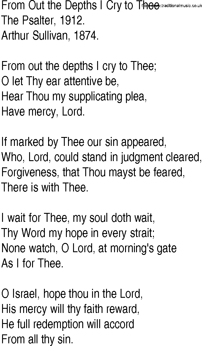 Hymn and Gospel Song: From Out the Depths I Cry to Thee by The Psalter lyrics
