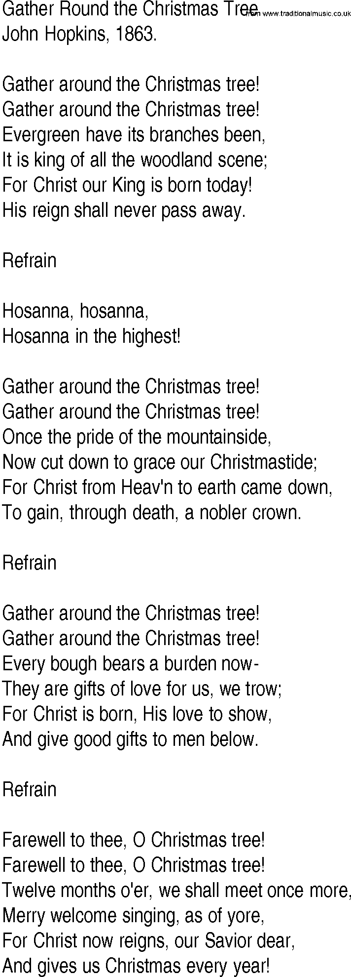 Hymn and Gospel Song Lyrics for Gather Round the Christmas Tree by John