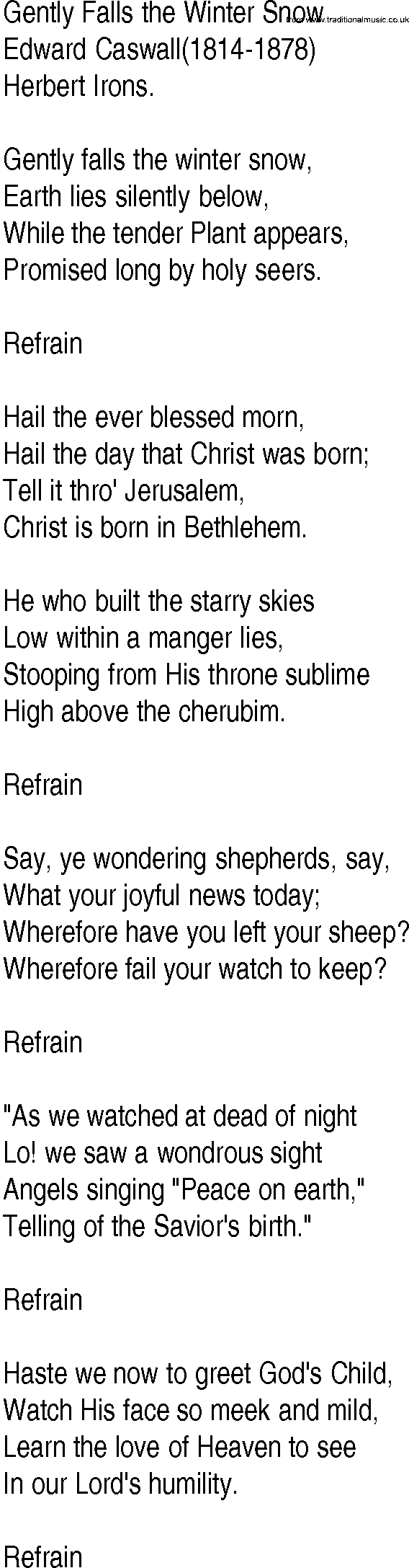 Hymn and Gospel Song: Gently Falls the Winter Snow by Edward Caswall lyrics