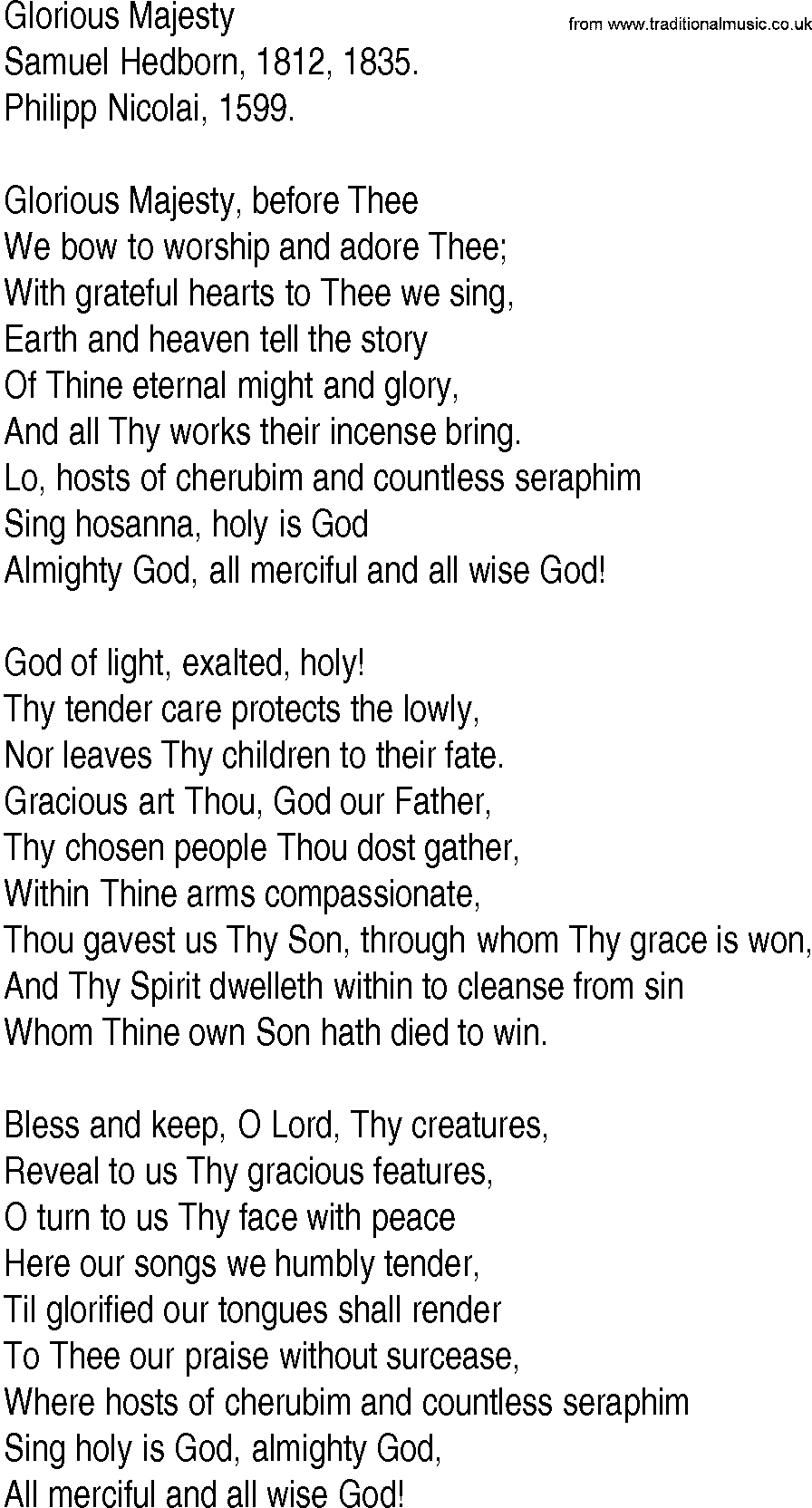 Hymn and Gospel Song: Glorious Majesty by Samuel Hedborn lyrics