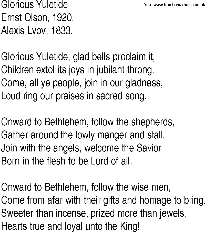 Hymn and Gospel Song: Glorious Yuletide by Ernst Olson lyrics