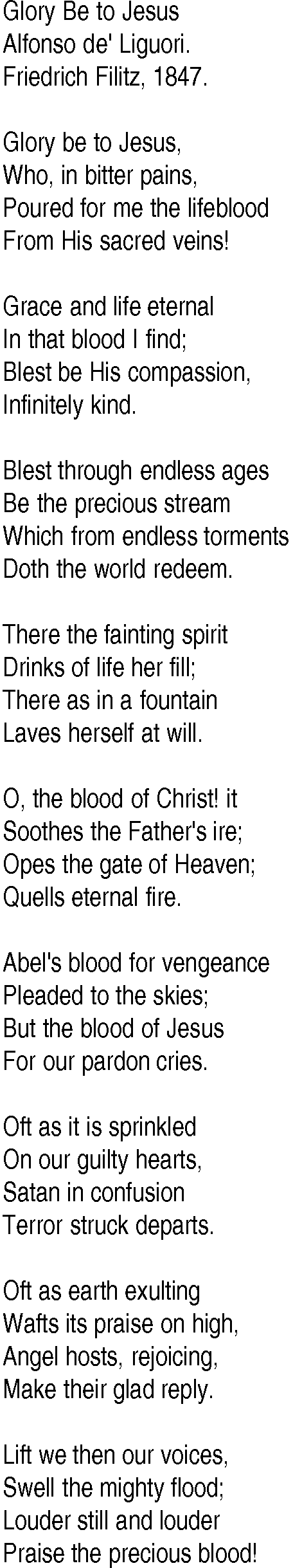 Hymn and Gospel Song: Glory Be to Jesus by Alfonso de' Liguori lyrics