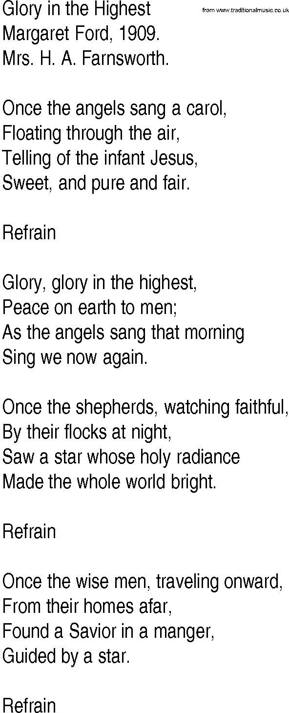 Hymn and Gospel Song: Glory in the Highest by Margaret Ford lyrics