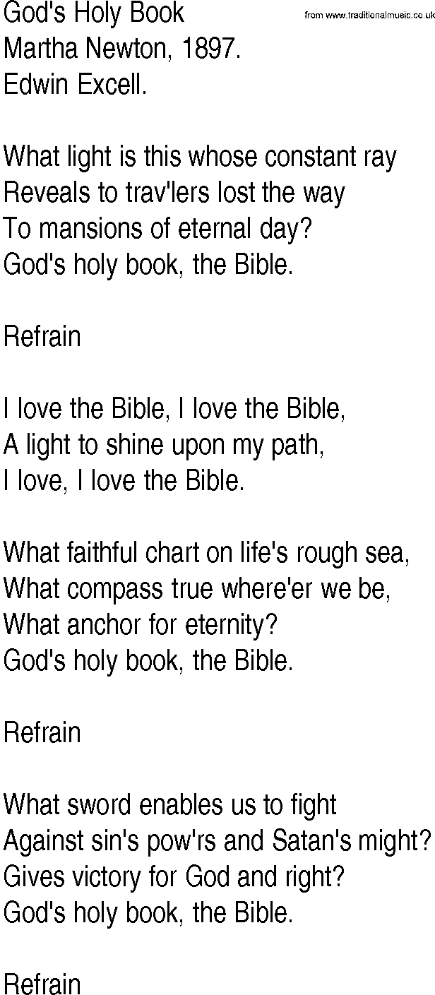 Hymn and Gospel Song: God's Holy Book by Martha Newton lyrics