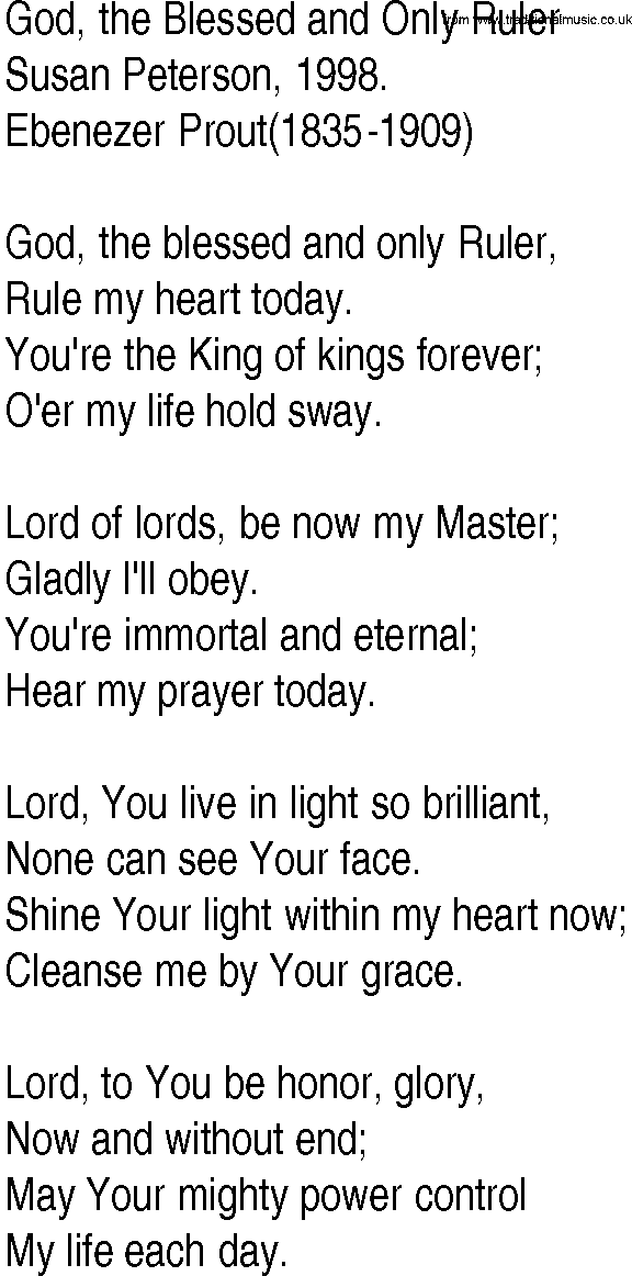 Hymn and Gospel Song Lyrics for God, the Blessed and Only Ruler by ...