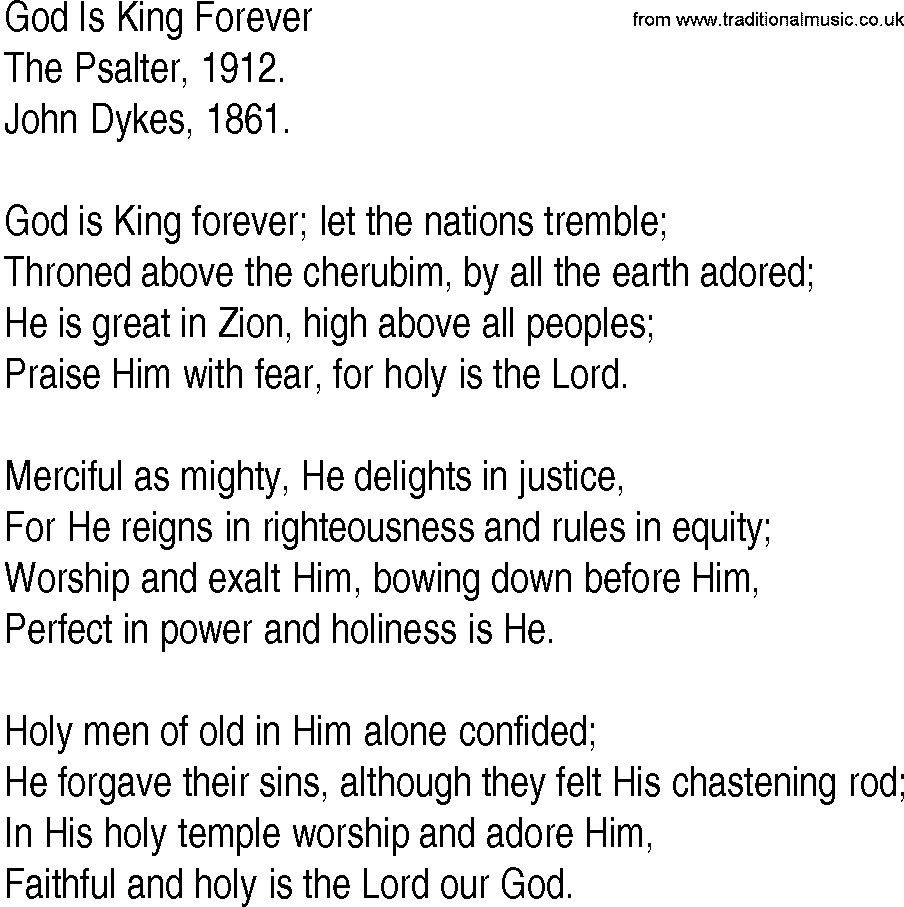 Hymn and Gospel Song: God Is King Forever by The Psalter lyrics