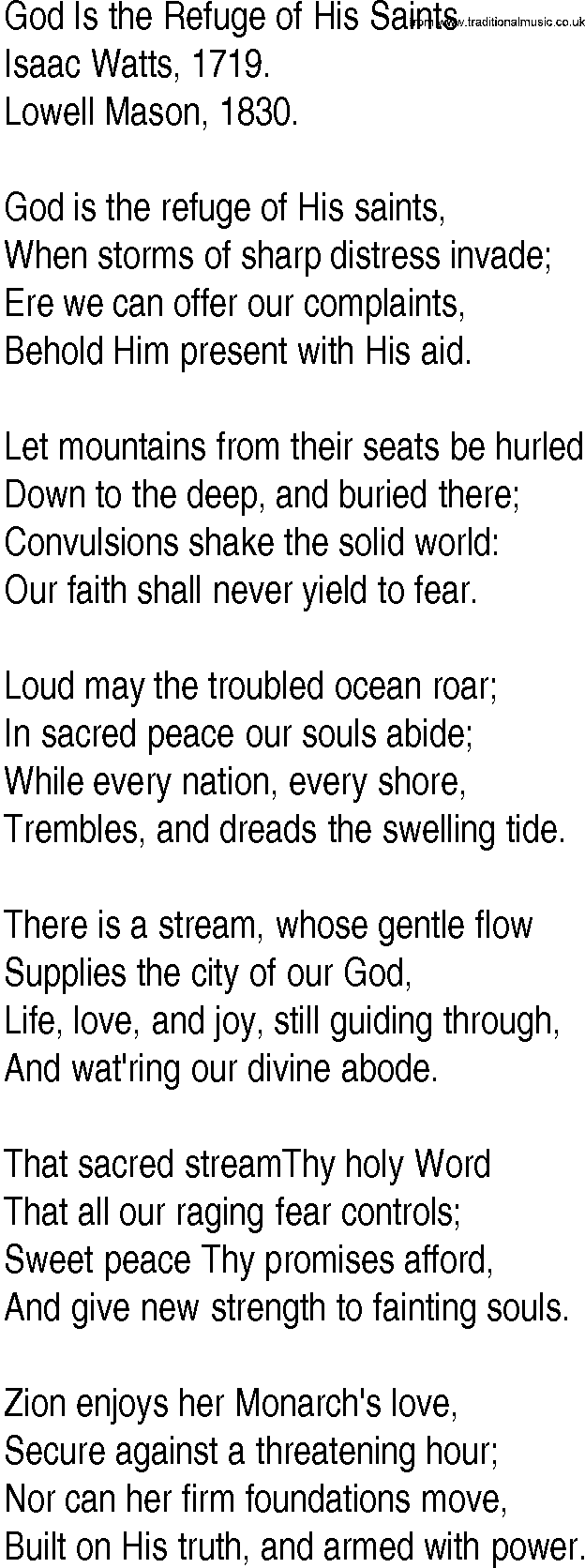 Hymn and Gospel Song: God Is the Refuge of His Saints by Isaac Watts lyrics