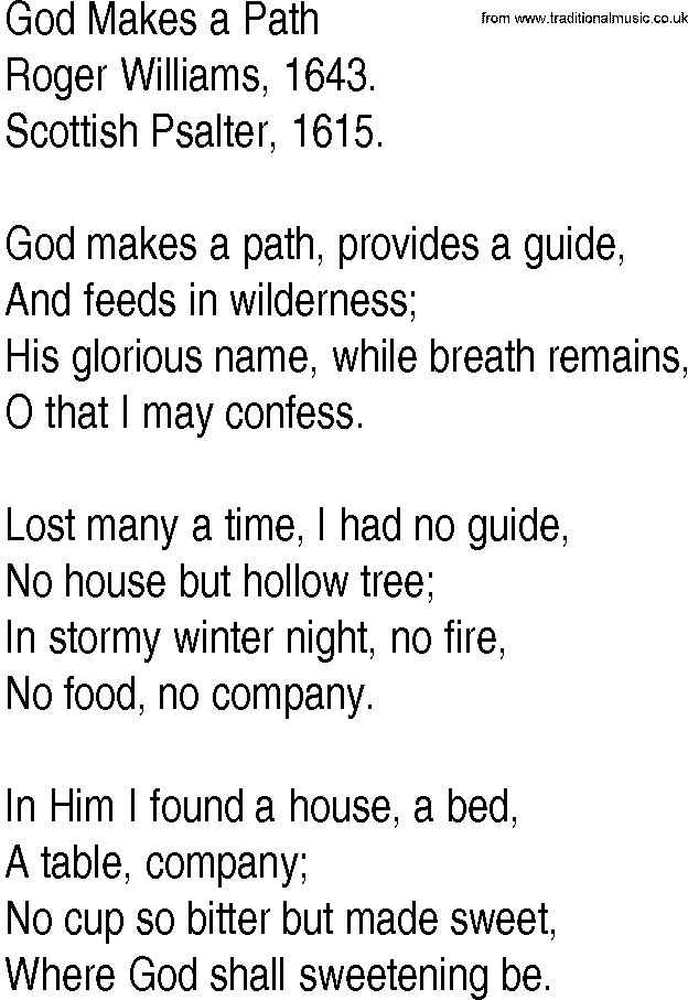 Hymn and Gospel Song: God Makes a Path by Roger Williams lyrics