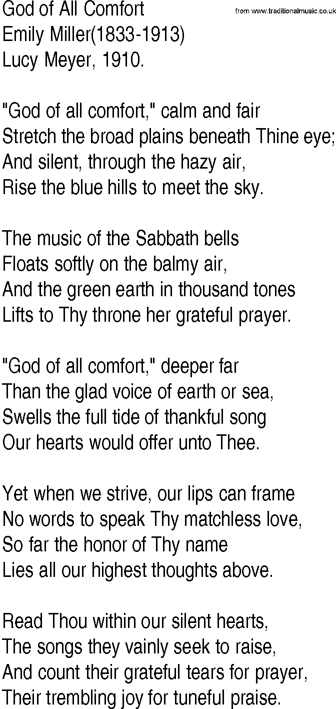Hymn and Gospel Song: God of All Comfort by Emily Miller lyrics