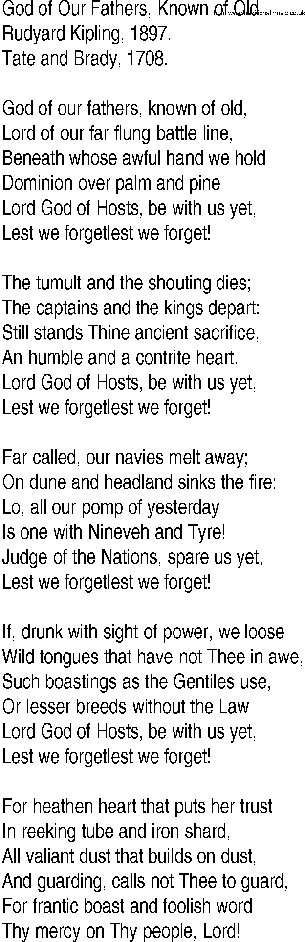Hymn and Gospel Song: God of Our Fathers, Known of Old by Rudyard Kipling lyrics