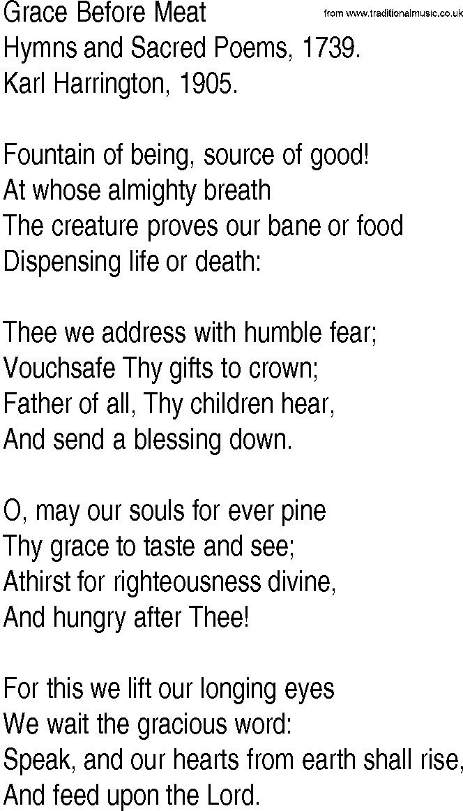 Hymn and Gospel Song: Grace Before Meat by Hymns and Sacred Poems lyrics