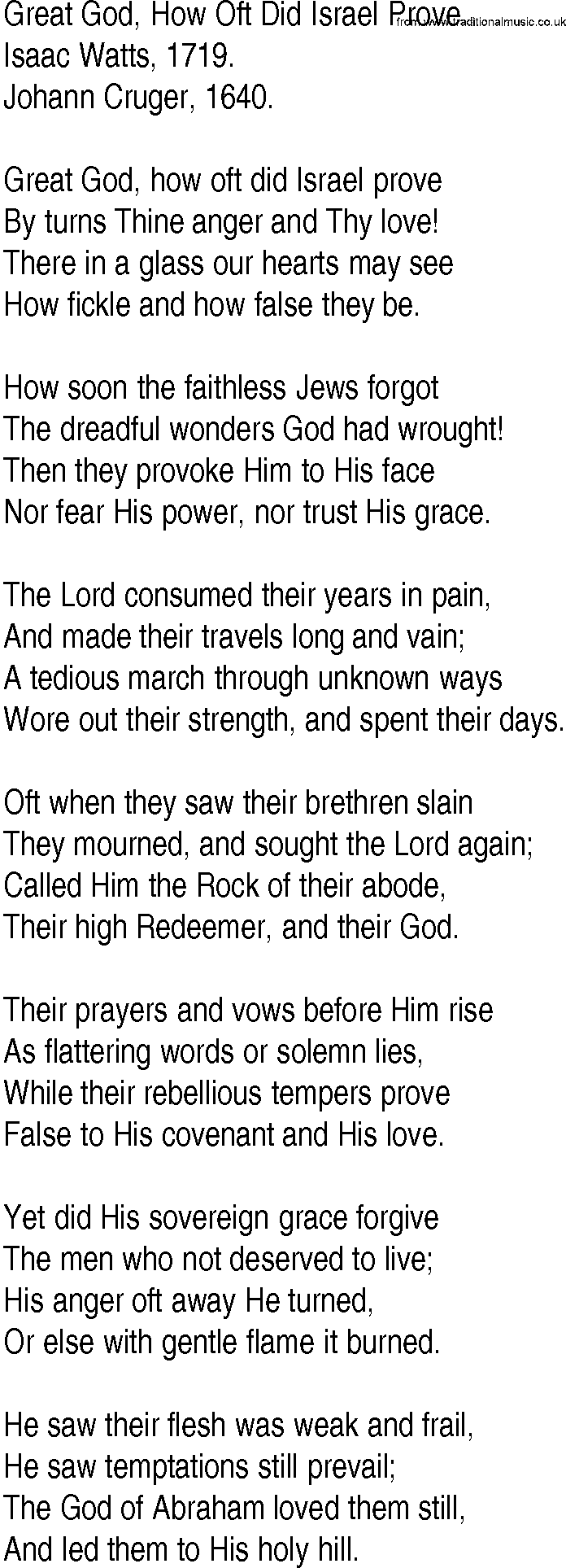 Hymn and Gospel Song: Great God, How Oft Did Israel Prove by Isaac Watts lyrics