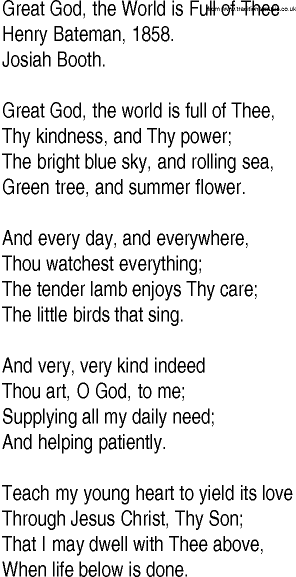 Hymn and Gospel Song: Great God, the World is Full of Thee by Henry Bateman lyrics