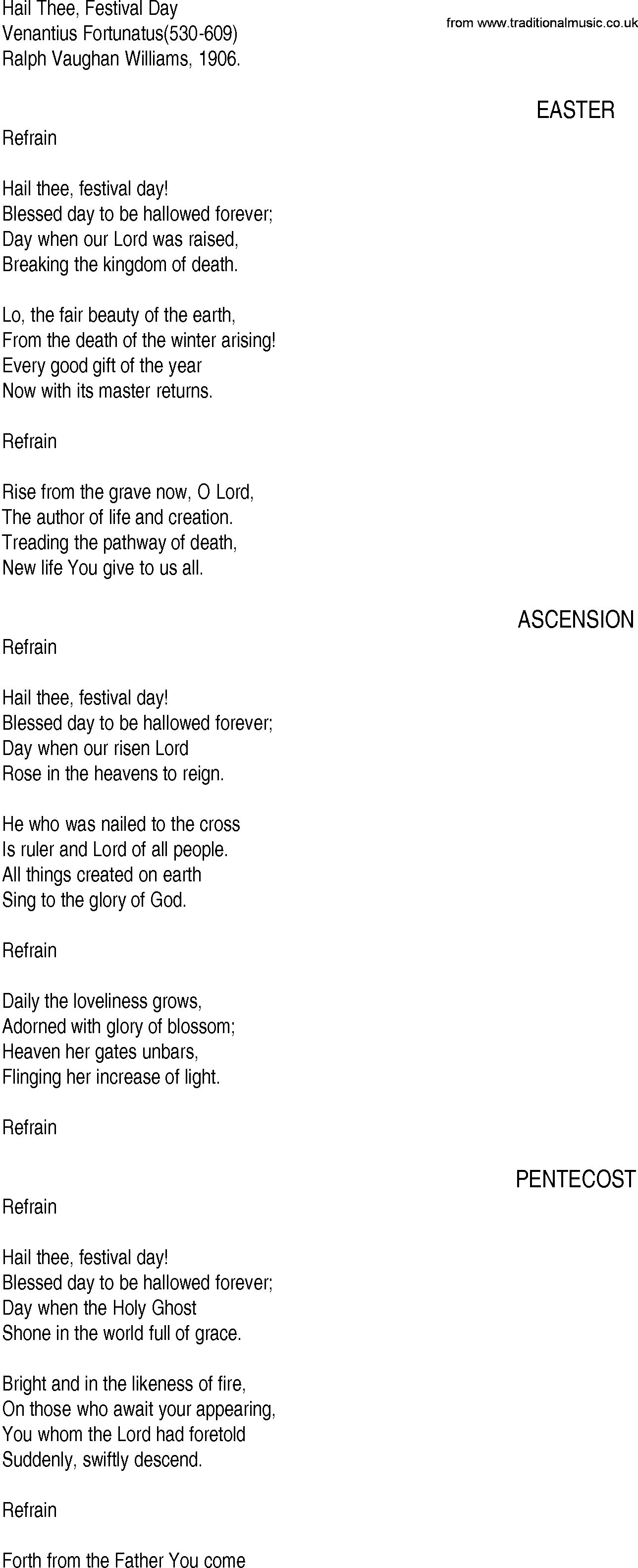 Hymn and Gospel Song: Hail Thee, Festival Day by Venantius Fortunatus lyrics