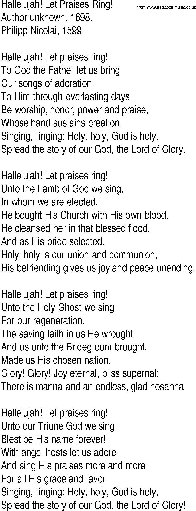Hymn and Gospel Song: Hallelujah! Let Praises Ring! by Author unknown lyrics