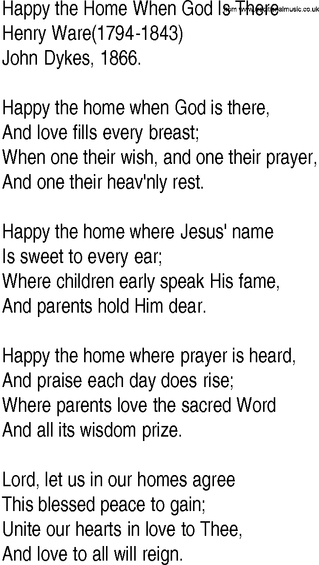 Hymn and Gospel Song: Happy the Home When God Is There by Henry Ware lyrics