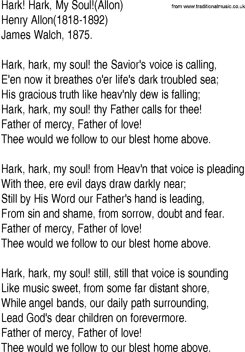 Hymn and Gospel Song: Hark! Hark, My Soul!(Allon) by Henry Allon lyrics