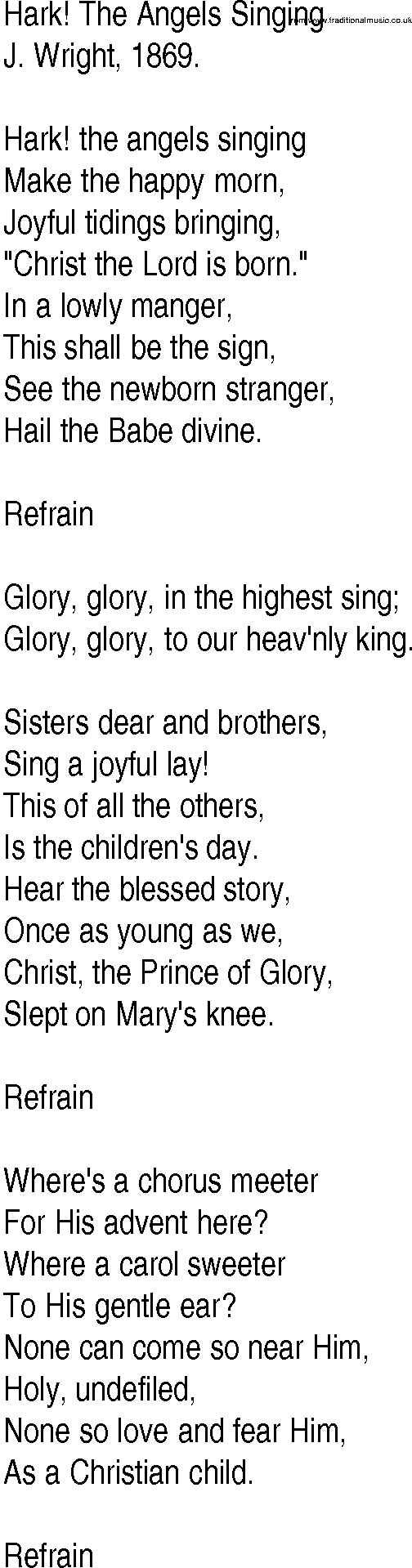 Hymn and Gospel Song: Hark! The Angels Singing by J Wright lyrics