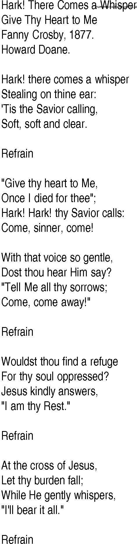 Hymn and Gospel Song: Hark! There Comes a Whisper by Fanny Crosby lyrics