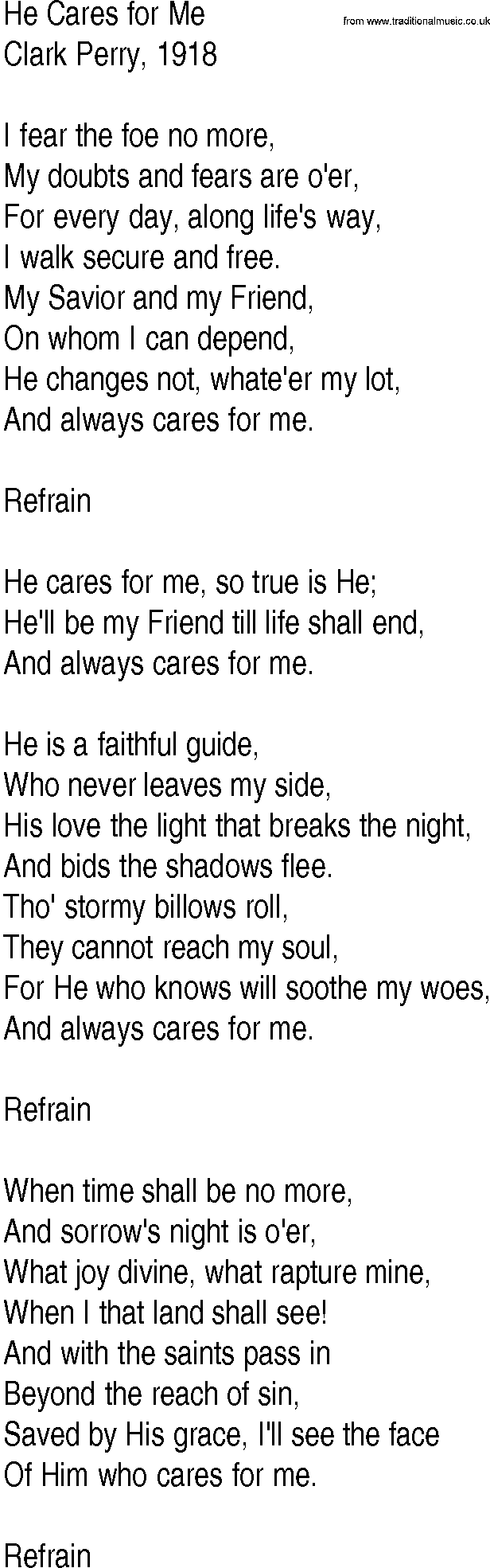 Hymn and Gospel Song: He Cares for Me by Clark Perry lyrics