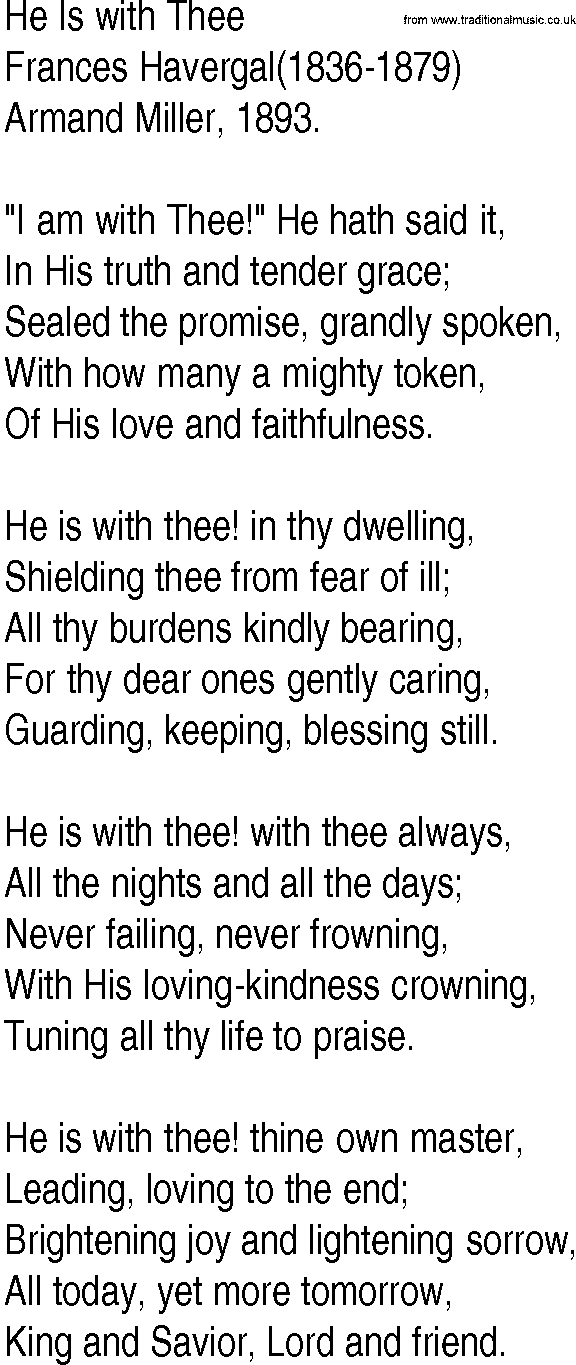 Hymn and Gospel Song: He Is with Thee by Frances Havergal lyrics