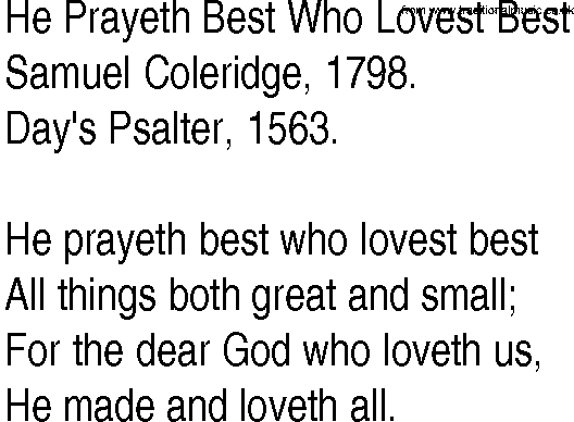 Hymn and Gospel Song: He Prayeth Best Who Lovest Best by Samuel Coleridge lyrics