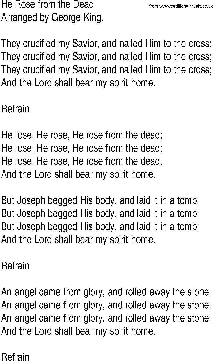 Hymn and Gospel Song: He Rose from the Dead by Arranged by George King lyrics