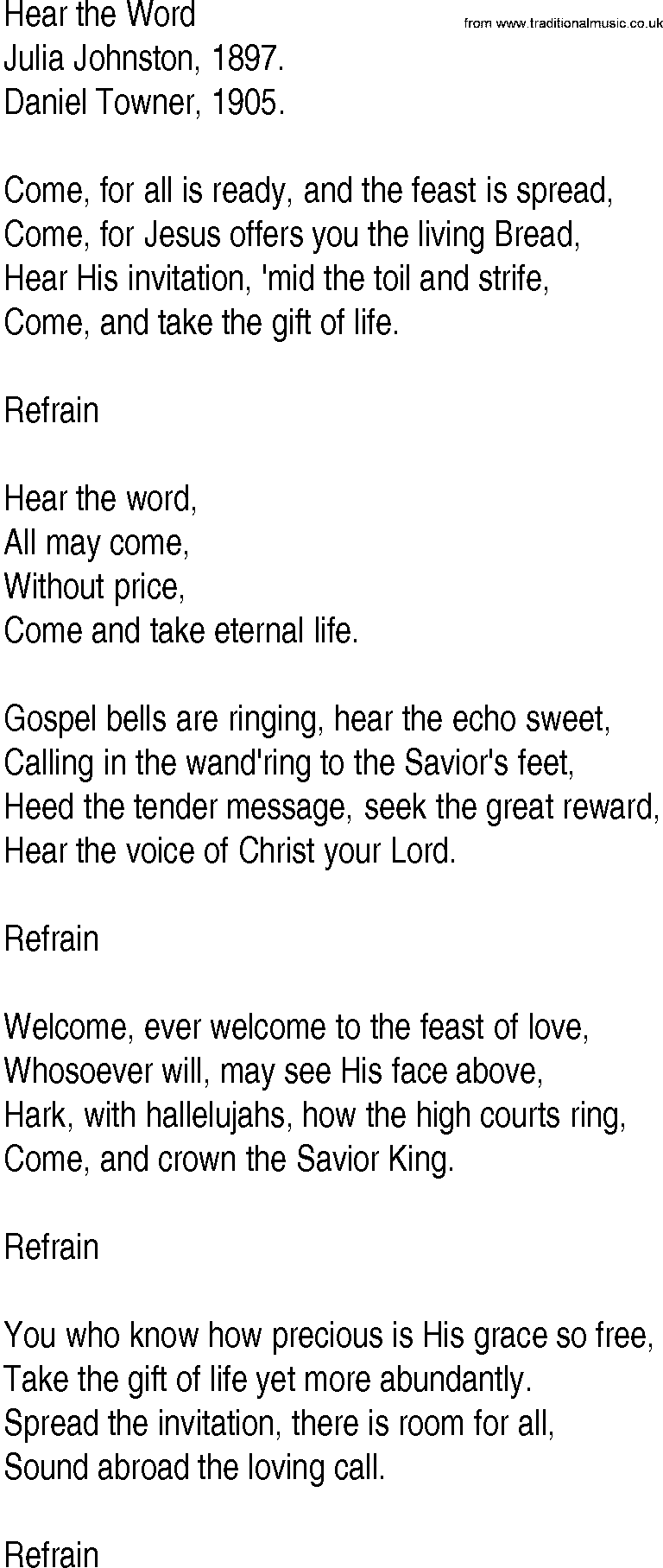 Hymn and Gospel Song: Hear the Word by Julia Johnston lyrics