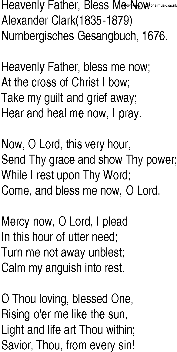Hymn and Gospel Song: Heavenly Father, Bless Me Now by Alexander Clark lyrics