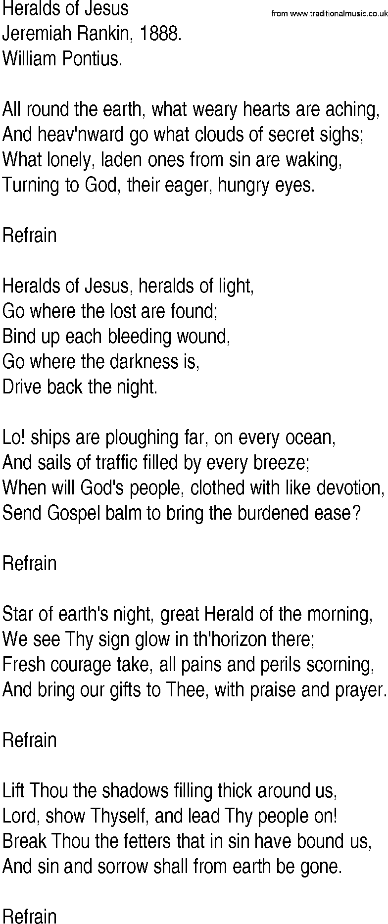 Hymn and Gospel Song: Heralds of Jesus by Jeremiah Rankin lyrics