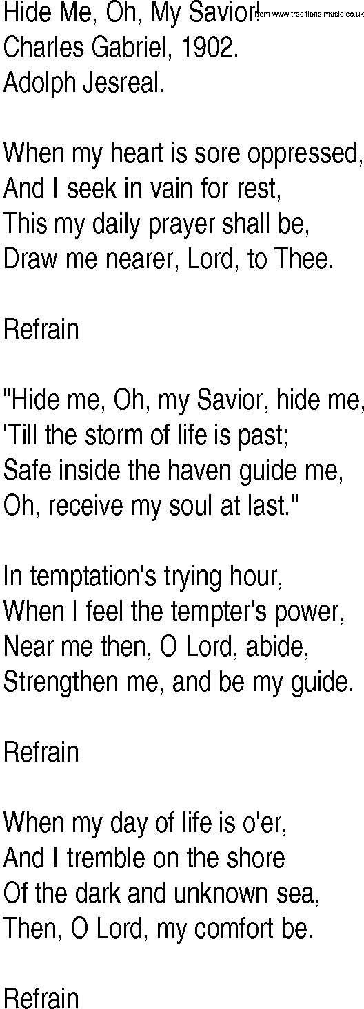 Hymn and Gospel Song: Hide Me, Oh, My Savior! by Charles Gabriel lyrics