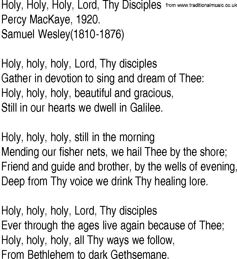 Hymn and Gospel Song: Holy, Holy, Holy, Lord, Thy Disciples by Percy MacKaye lyrics