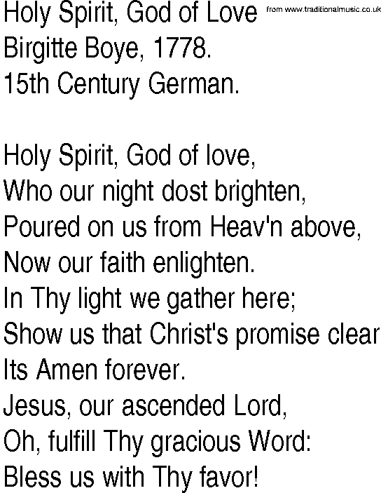 Hymn and Gospel Song: Holy Spirit, God of Love by Birgitte Boye lyrics