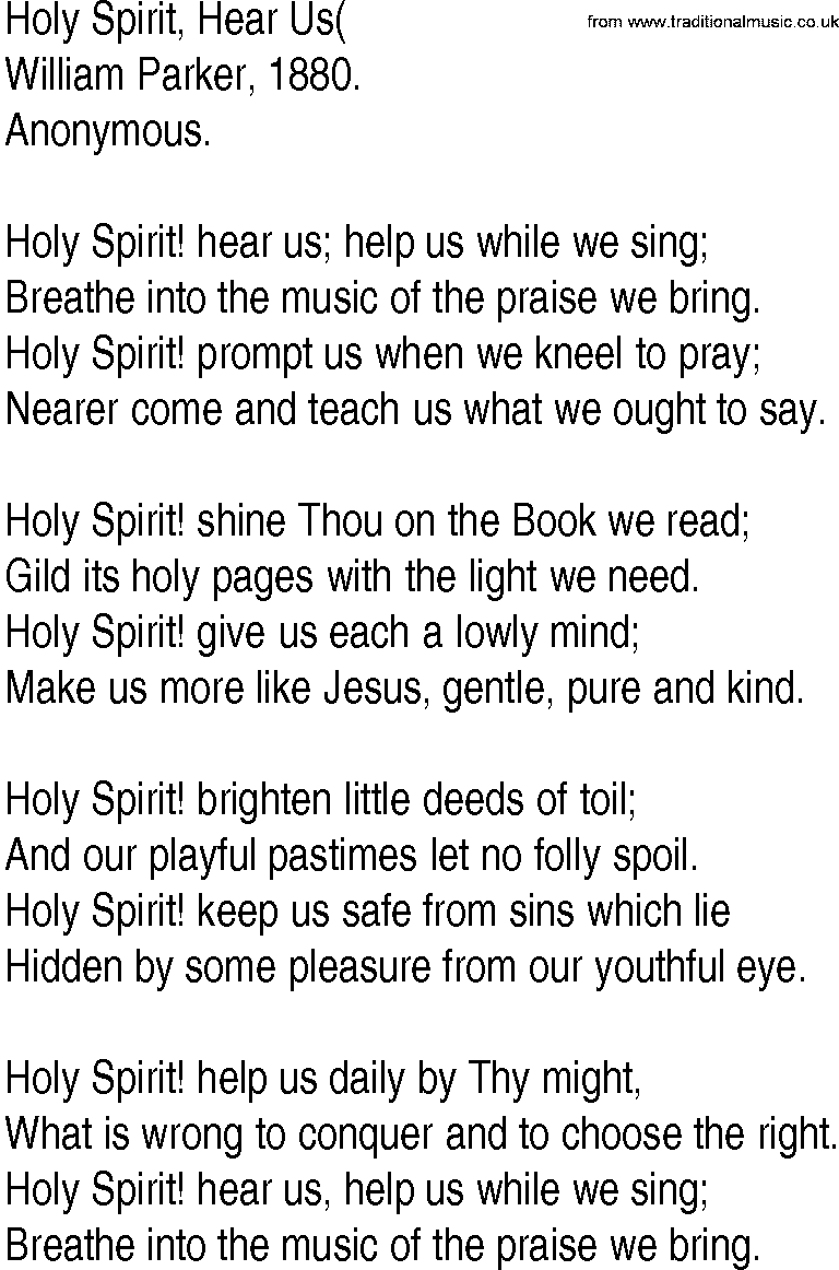 Hymn and Gospel Song: Holy Spirit, Hear Us( by William Parker lyrics