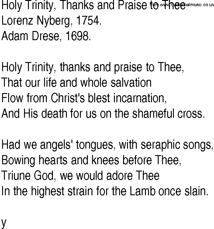 Hymn and Gospel Song: Holy Trinity, Thanks and Praise to Thee by Lorenz Nyberg lyrics