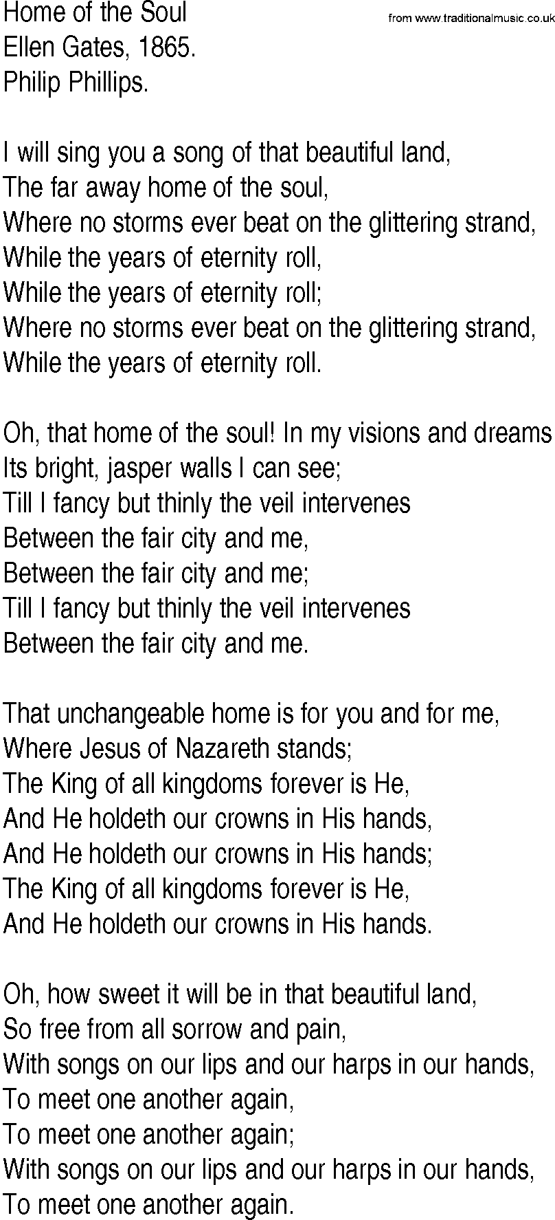 Hymn and Gospel Song: Home of the Soul by Ellen Gates lyrics