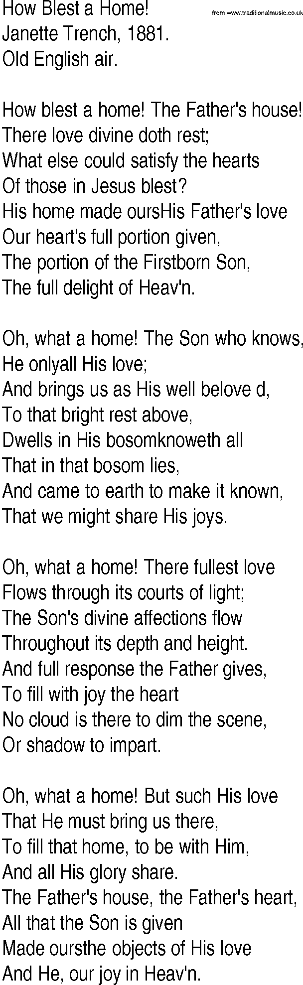 Hymn and Gospel Song: How Blest a Home! by Janette Trench lyrics