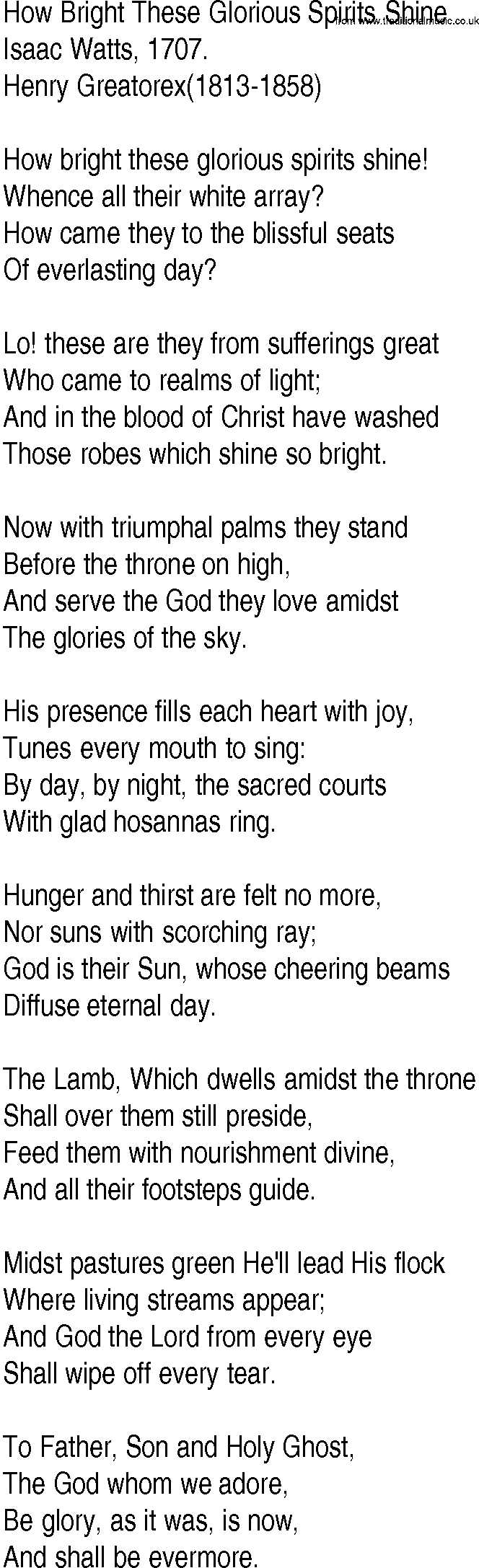 Hymn and Gospel Song: How Bright These Glorious Spirits Shine by Isaac Watts lyrics