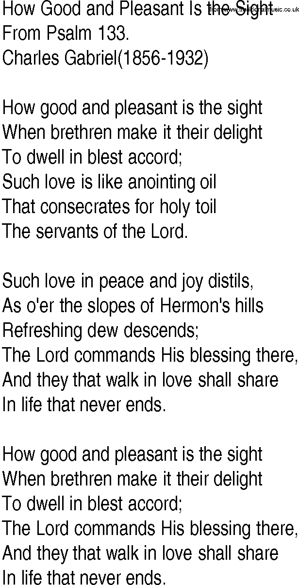 Hymn and Gospel Song: How Good and Pleasant Is the Sight by From Psalm lyrics