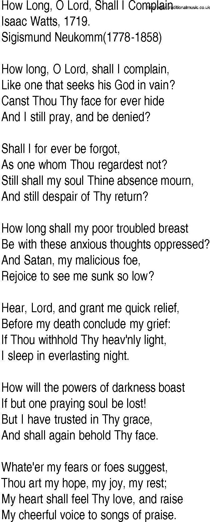 Hymn and Gospel Song: How Long, O Lord, Shall I Complain by Isaac Watts lyrics